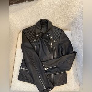AllSaints Catch Biker Kushiro Jacket Quilted Black Leather